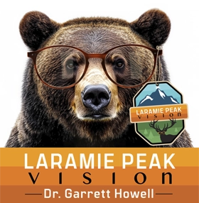 Laramie Peak Vision logo with a bear wearing glasses.